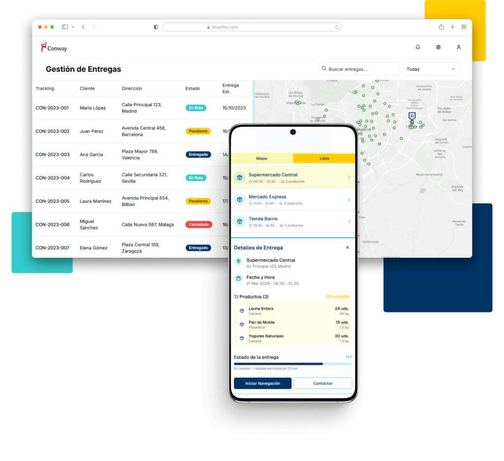 App móvil para seguimiento de entregas y albarán digital de Conway